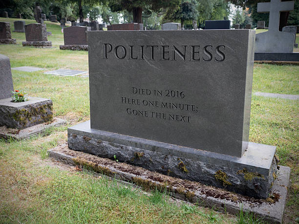 Gravestone Marking the Death of Politeness stock photo