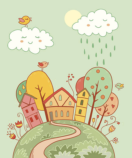 ilustraciones, imágenes clip art, dibujos animados e iconos de stock de ilustración con sweet otoño hogar - weather cloud window rain