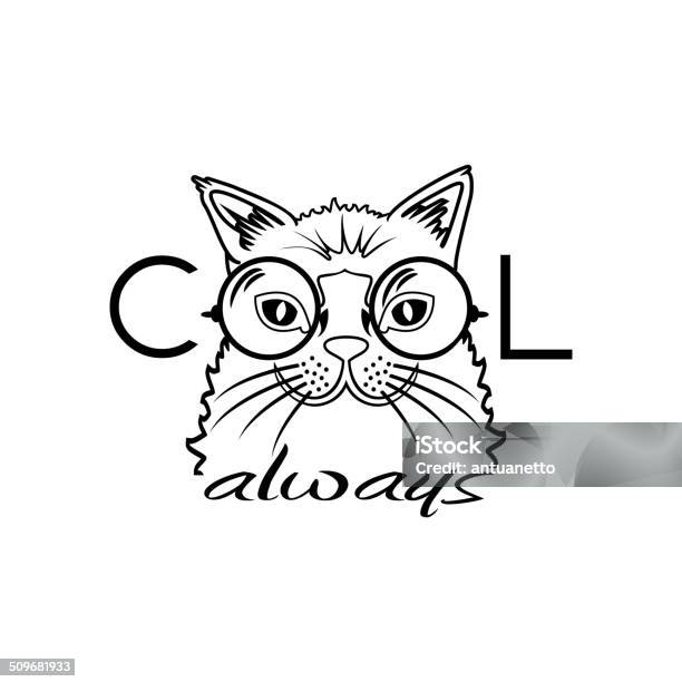Vector Fashion Portrait Of Hipster Cat In Big Glasses Stock Illustration - Download Image Now