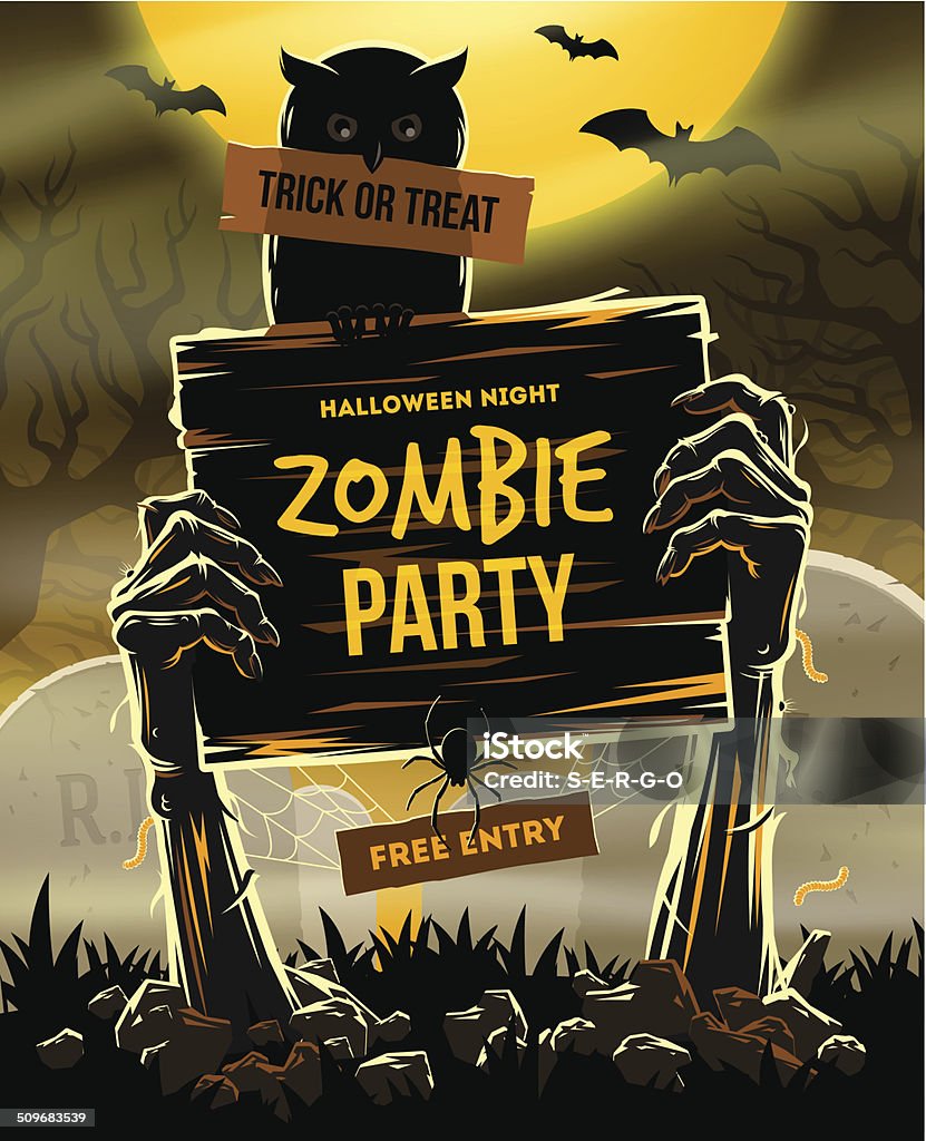 Halloween illustrazione di zombie parti-invito - arte vettoriale royalty-free di Halloween