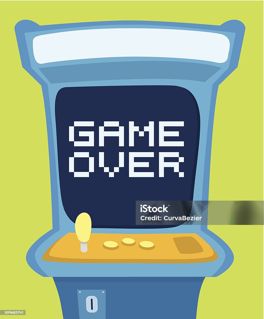 Arcade machine showing game over message Cartoon illustration of an arcade machine showing game over message Amusement Arcade stock vector
