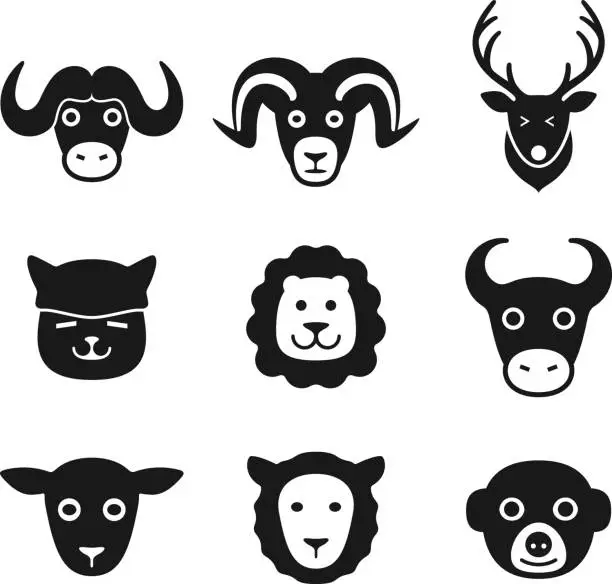 Vector illustration of animal face icon set series