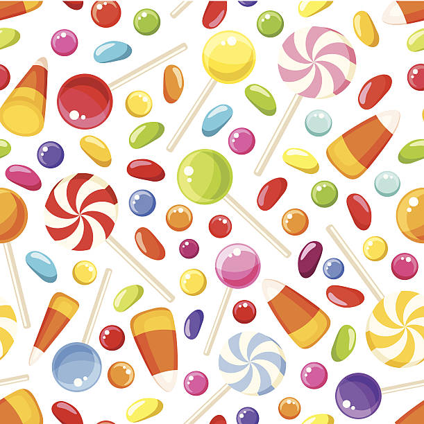 illustrazioni stock, clip art, cartoni animati e icone di tendenza di sfondo di caramelle di halloween senza soluzione di continuità.  illustrazione vettoriale. - gelatin dessert multi colored vibrant color celebration