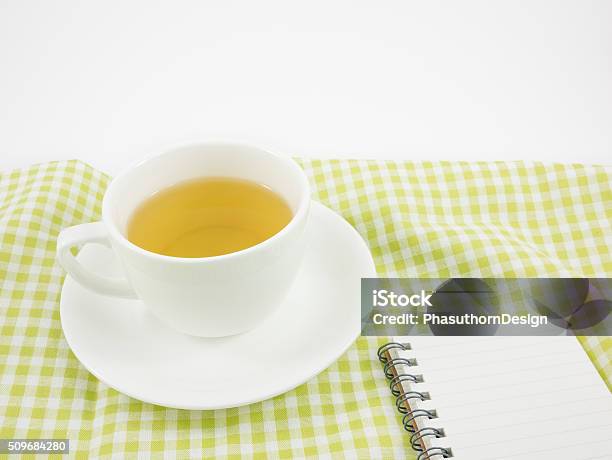 The Cup Of Japanese Green Tea And Small Note Book Stock Photo - Download Image Now - Blank, Book, Ceramics