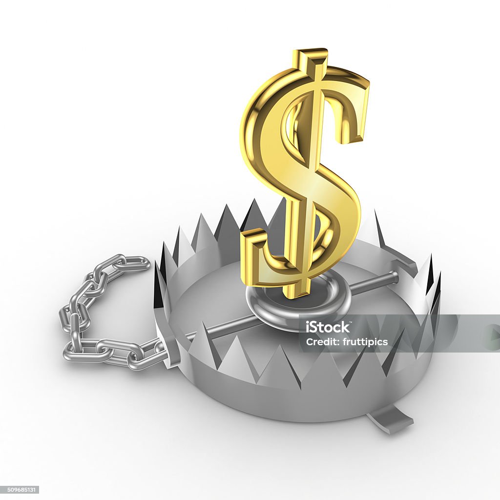 Golden dollar sign on a trap. Golden dollar sign on a trap.Isolated on white background.3d rendered. Currency Stock Photo