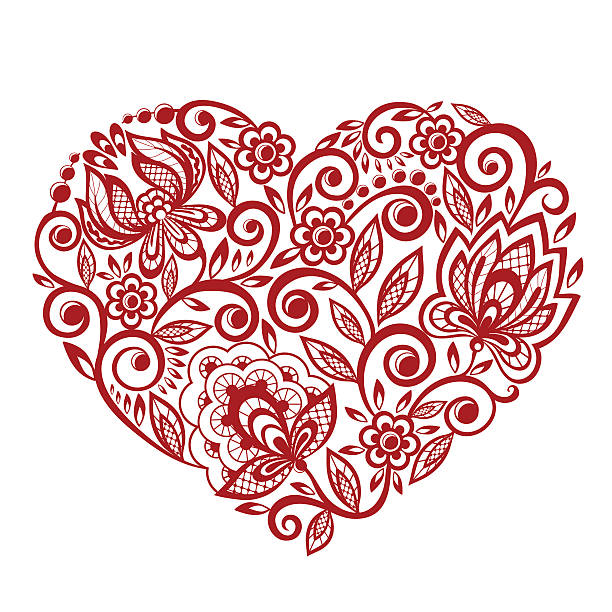 ilustrações, clipart, desenhos animados e ícones de cadarço silhueta do coração de flores, folhas. isolado no branco. - ornate swirl heart shape beautiful