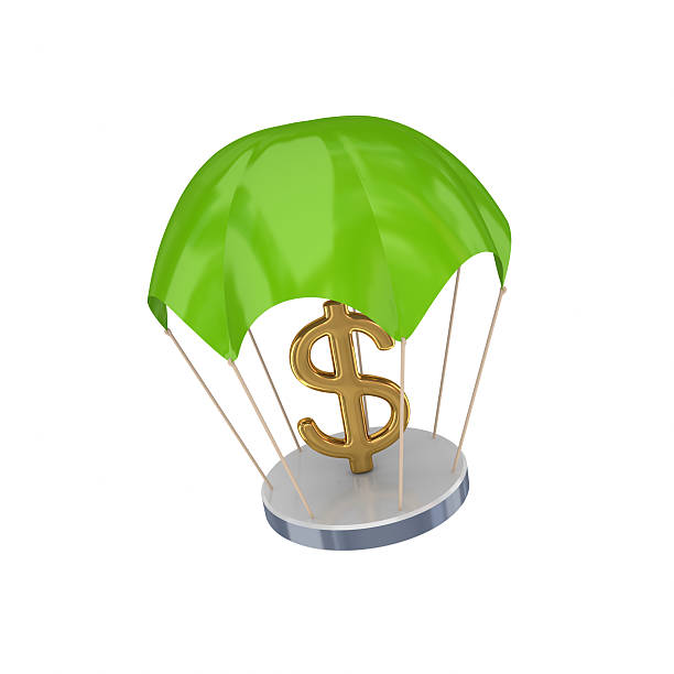 istock Golden dollar sign at green parachute. 509685265