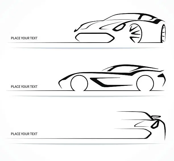 Vector illustration of Set of abstract linear car silhouettes.