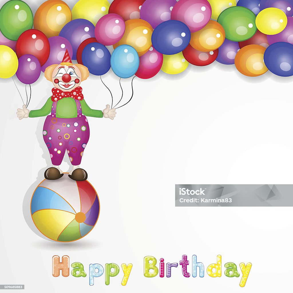 Clown with baloons Happy birthday greetings. Cute happy birthday card with fun clowns Actor stock vector