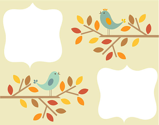 秋の鳥フレーム - twig decoration orange blue点のイラスト素材／クリップアート素材／マンガ素材／アイコン素材