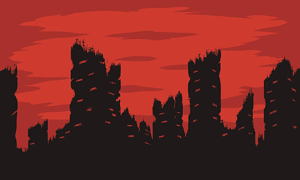 Destroyed city vector art illustration