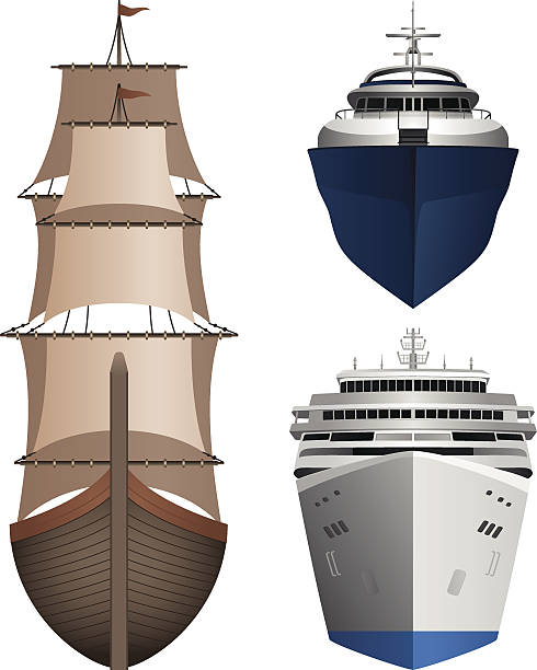 statki frontviews - brygantyna stock illustrations