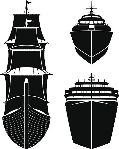 Ships frontviews silhouettes Silhouettes of ships in frontview. industrial ship military ship shipping passenger ship stock illustrations