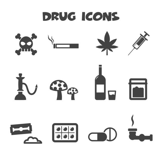 ilustrações de stock, clip art, desenhos animados e ícones de ícones de drogas - narcotic medicine symbol marijuana