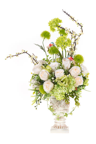 istock Decoration artificial plastic flower with vintage design vase, 2 509704903