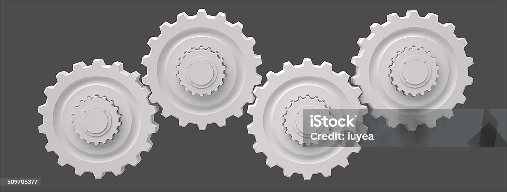 Gears, 3D Four gears on grey background, 3D illustration Accuracy Stock Photo