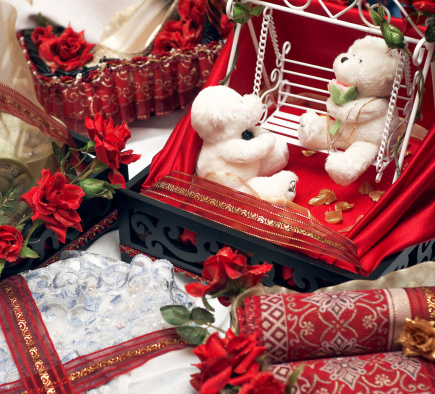 A setting of Malay wedding gifts usually seen on the bed of the newly weds.