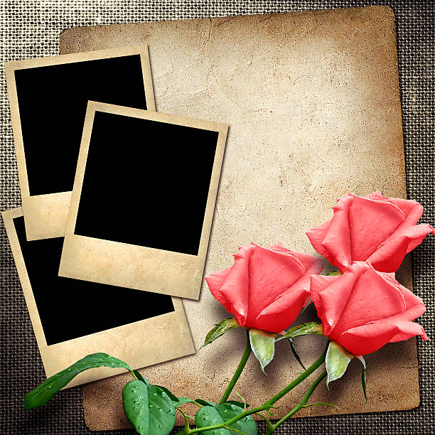 istock Old style photo on a linen background with red roses 509706687
