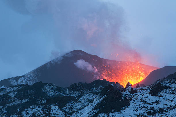 istock Volcanic eruption at night 509711840