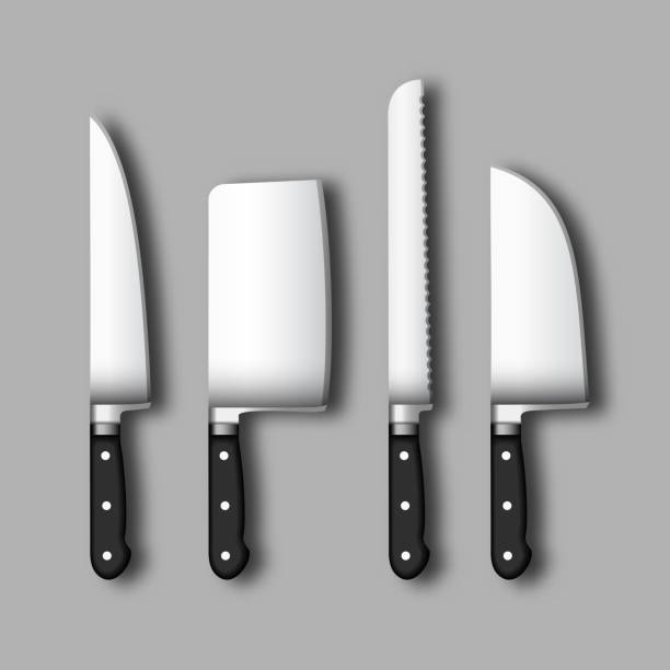 ilustrações, clipart, desenhos animados e ícones de conjunto de vetor realista faca - knife kitchen knife isolated white background