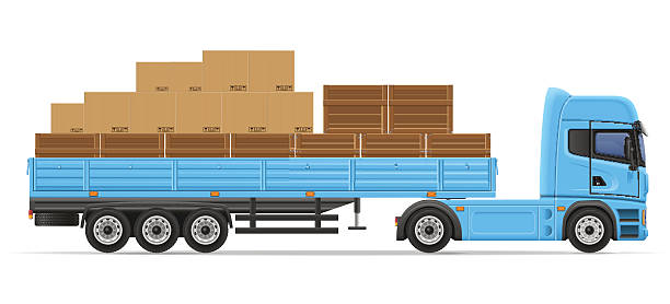 lastwagen, sattelschlepper und anhänger für den transport von gütern konzept vektor-il - car side view truck truck driver stock-grafiken, -clipart, -cartoons und -symbole