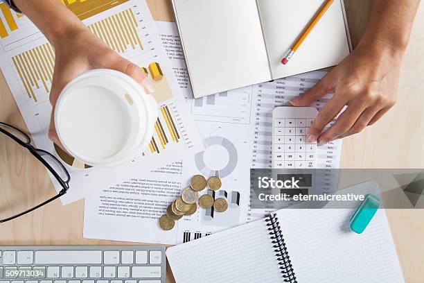 Businesswoman Working At Office Stock Photo - Download Image Now - Home Finances, Planning, Women
