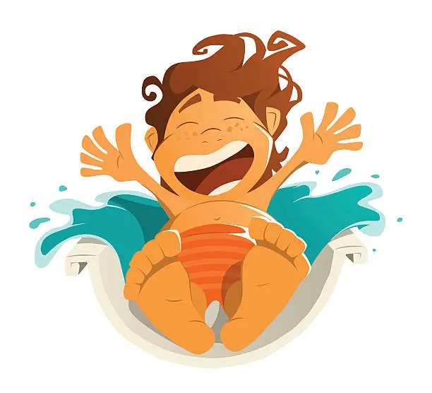 Vector illustration of Happy smile kid child boy aquapark water park ride slide