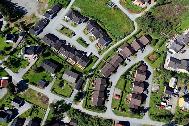 Aerial view of suburban housing development stock photo