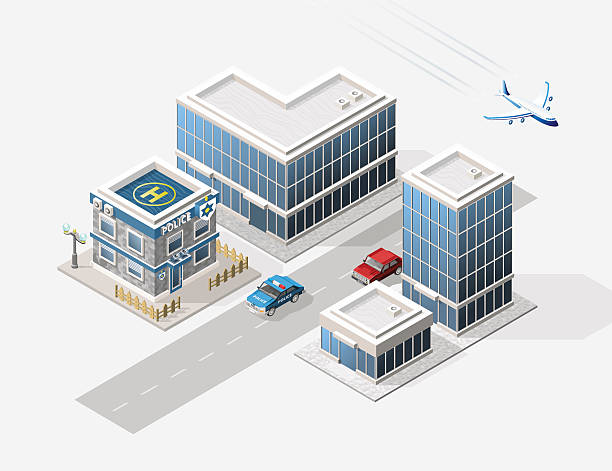набор изолированных высококачественных изометрические город элементы. - emergency services car urgency isometric stock illustrations