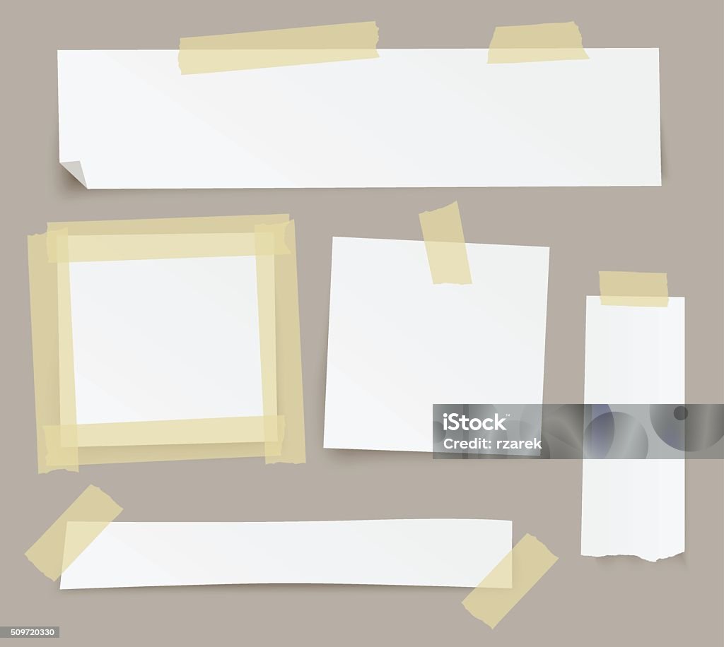 Vector blank paper backgrounds fixed with sticky tape. Paper stock vector