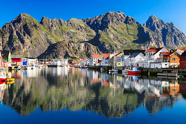 Henningsvaer, picturesque Norwegian fishing village in Lofoten islands Henningsvaer, Norway lofoten photos stock pictures, royalty-free photos & images