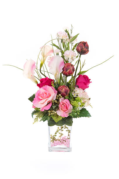 istock Decoration artificial plastic flower with glass vase, pink cryst 509721049