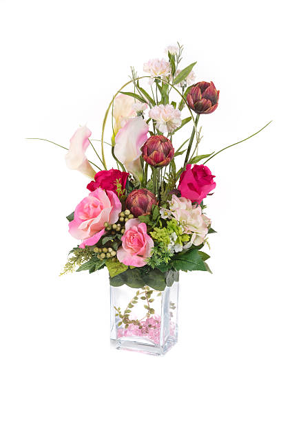 istock Decoration artificial plastic flower with glass vase, pink cryst 509721059