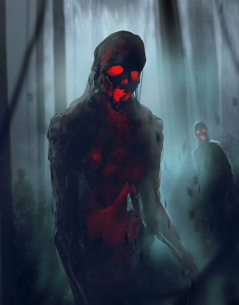 zombie chodzenia - spooky human face zombie horror stock illustrations