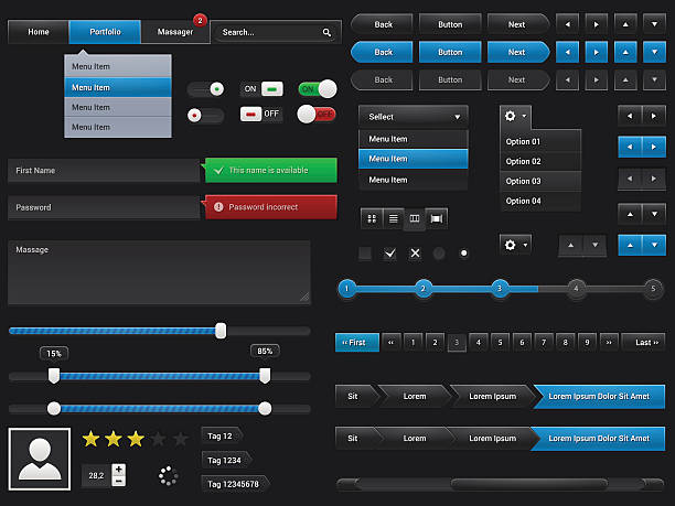 illustrations, cliparts, dessins animés et icônes de ensemble d'éléments interface utilisateur pour le site web. vecteur de l'interface utilisateur - web page music