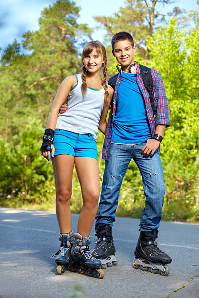 Teenage roller skaters