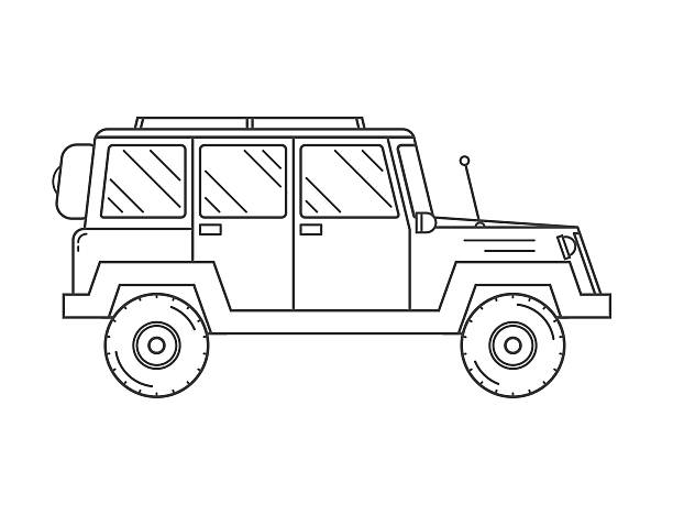 illustrazioni stock, clip art, cartoni animati e icone di tendenza di suv e sottile linea di icona sagoma - car silhouette land vehicle sports utility vehicle