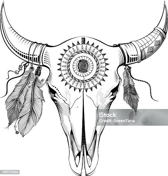 Ethnic Bull Skull Stock Illustration - Download Image Now - Cow, Vector, Cattle