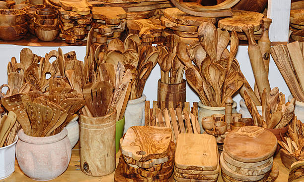 istock Kitchen utensils from olive wood. Beautiful wood pattern 509725470