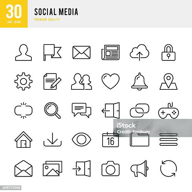 Social Media Thin Line Icon Set Stock Illustration - Download Image Now - Icon Symbol, Looking Through Window, Looking At View