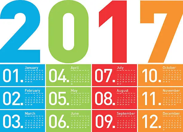 Vector illustration of Colorful Calendar for Year 2017, in vector format.