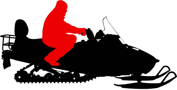 ilustraciones, imágenes clip art, dibujos animados e iconos de stock de silueta snowmobile sobre fondo blanco. ilustración vectorial - snowmobiling silhouette vector sport