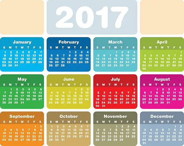 Vector illustration of Colorful Calendar for Year 2017, in vector format.