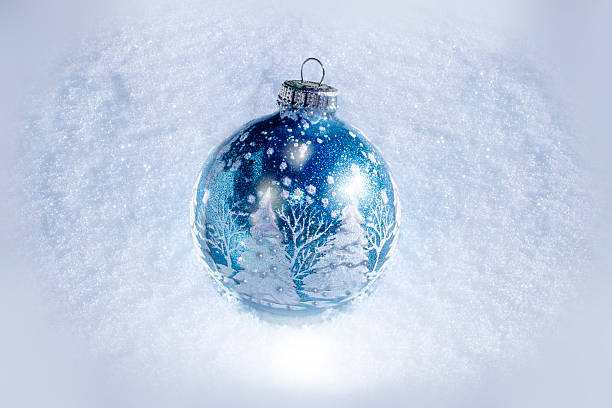 istock Beautiful sparkly blue ornament on the snow. 509730544