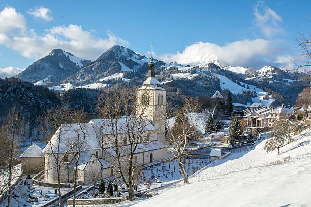 beautiful winter's day in Gruyeres, canton of Fribourg, Switzerland.
