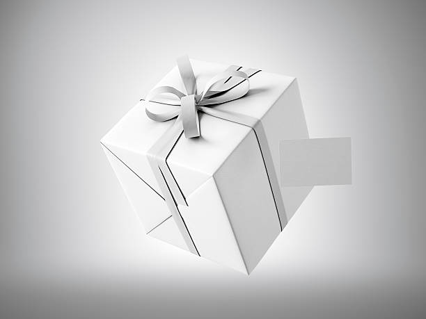 istock White gift box with white ribbon bow and blank business 509733304