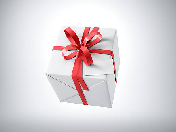 istock White gift box with red ribbon bow and blank business 509733516