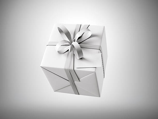 istock White gift box with white ribbon bow and blank business 509734864