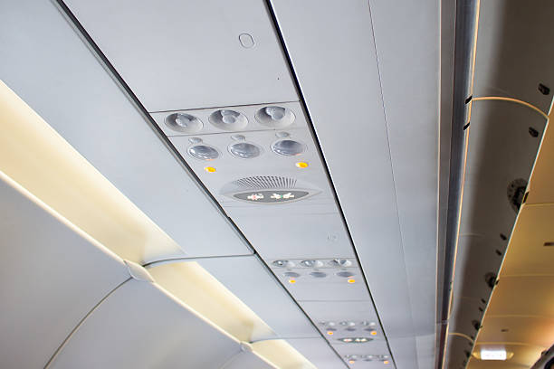 istock aircraft passenger console overhead, seat belt and no smoking sign 509736394