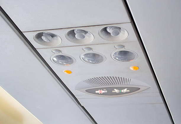 istock aircraft passenger console overhead, seat belt and no smoking sign 509736492